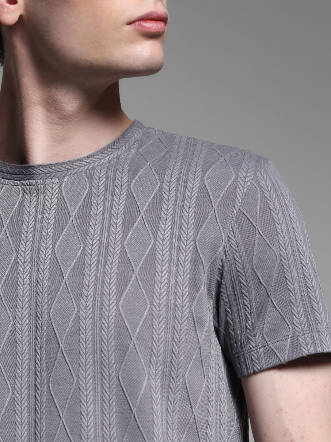 Grey Jacquard Crew Neck T-shirt