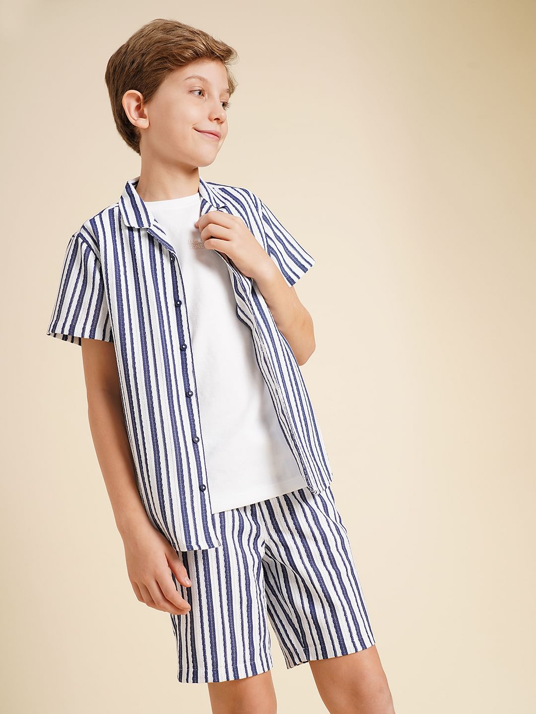 Boys Blue Yarn Dyed Striped Co-ord Set Shirt