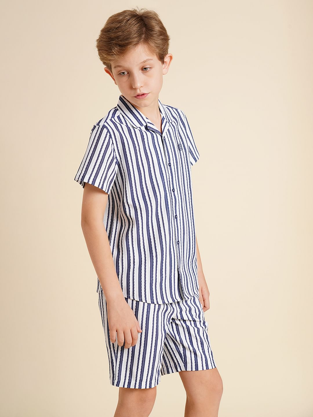 Boys Blue Yarn Dyed Striped Co-ord Set Shirt