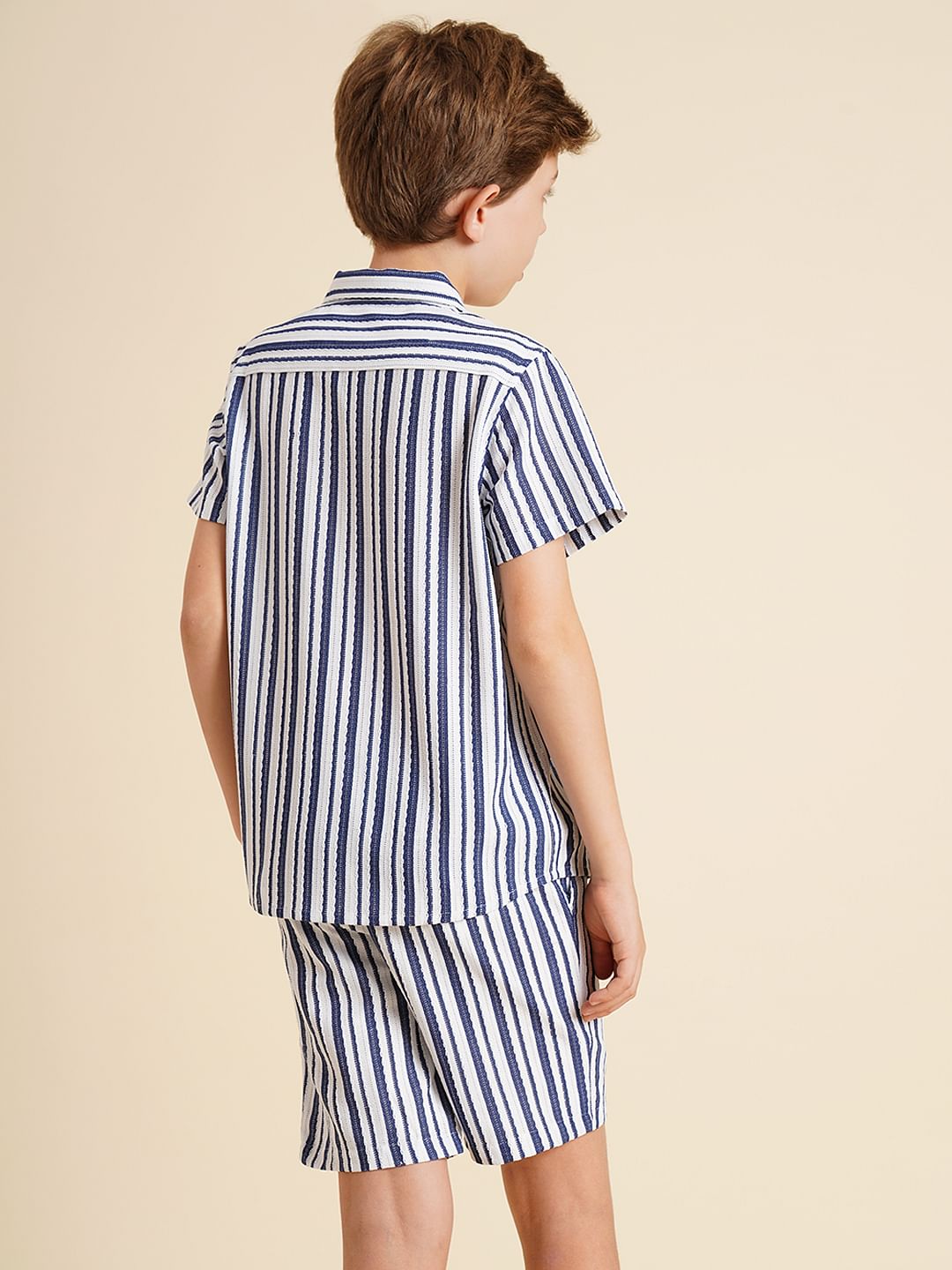 Boys Blue Yarn Dyed Striped Co-ord Set Shirt