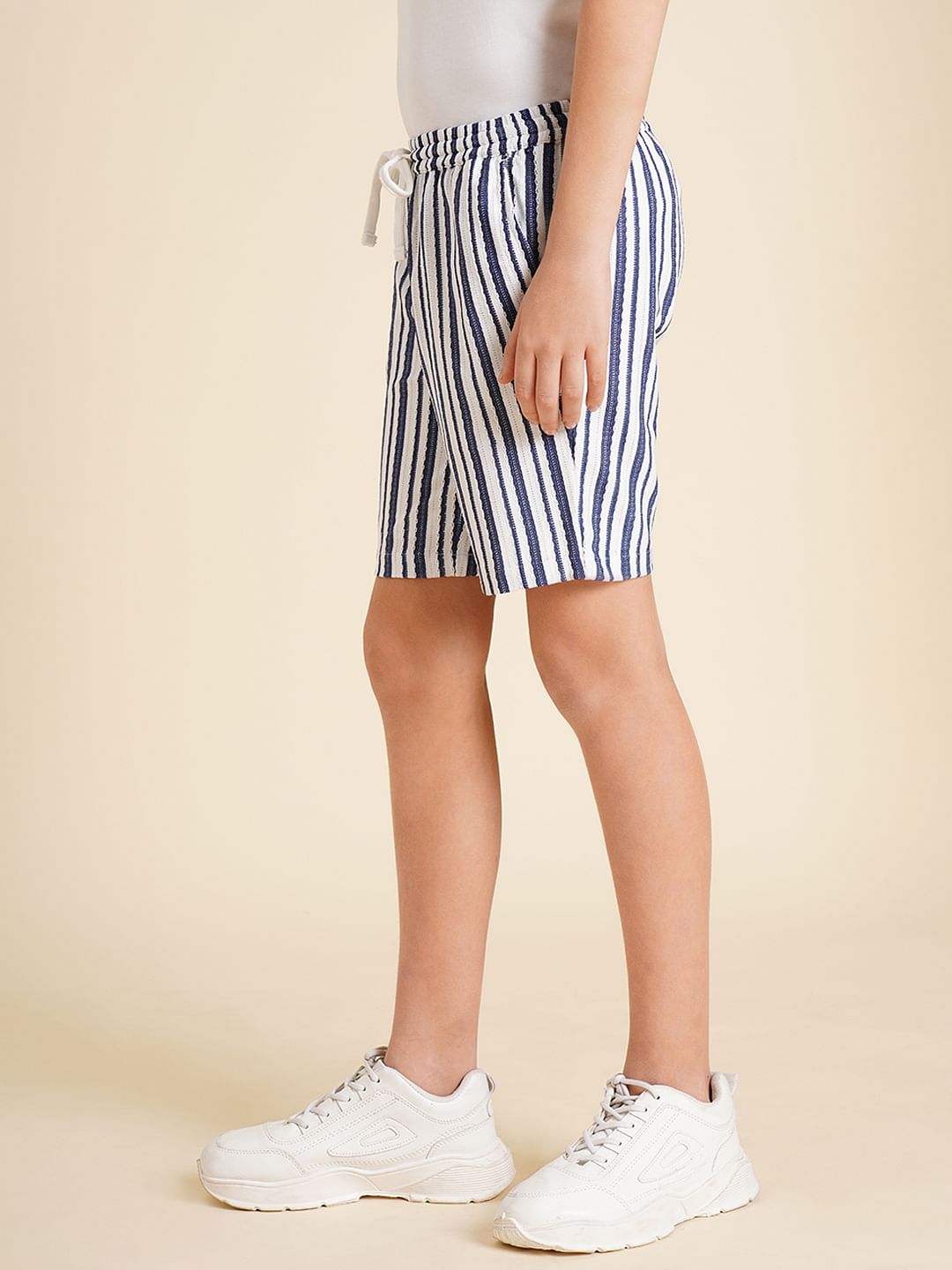 Boys Blue Yarn Dyed Striped Co-ord Set Shorts