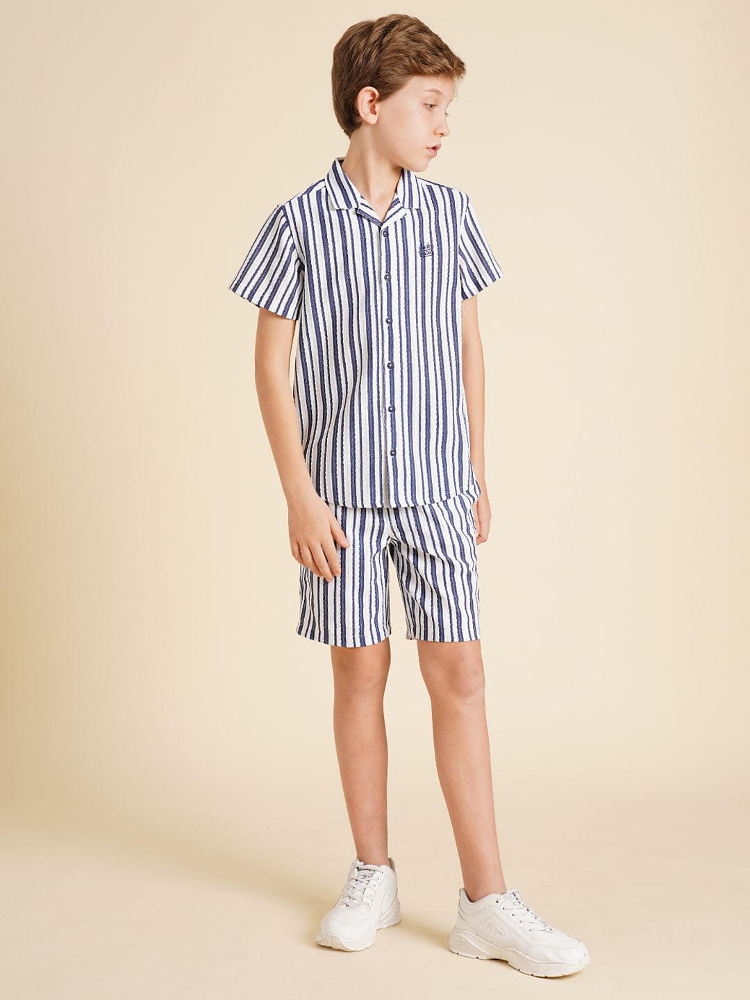 Boys Blue Yarn Dyed Striped Co-ord Set Shorts