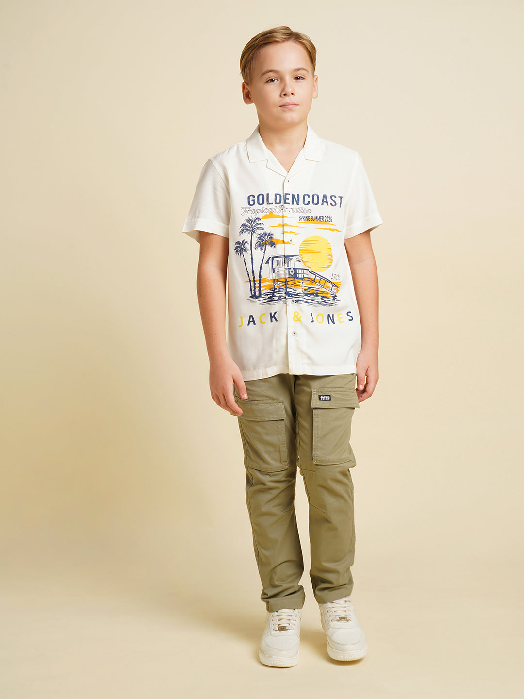 Boys White Printed Viscose Shirt