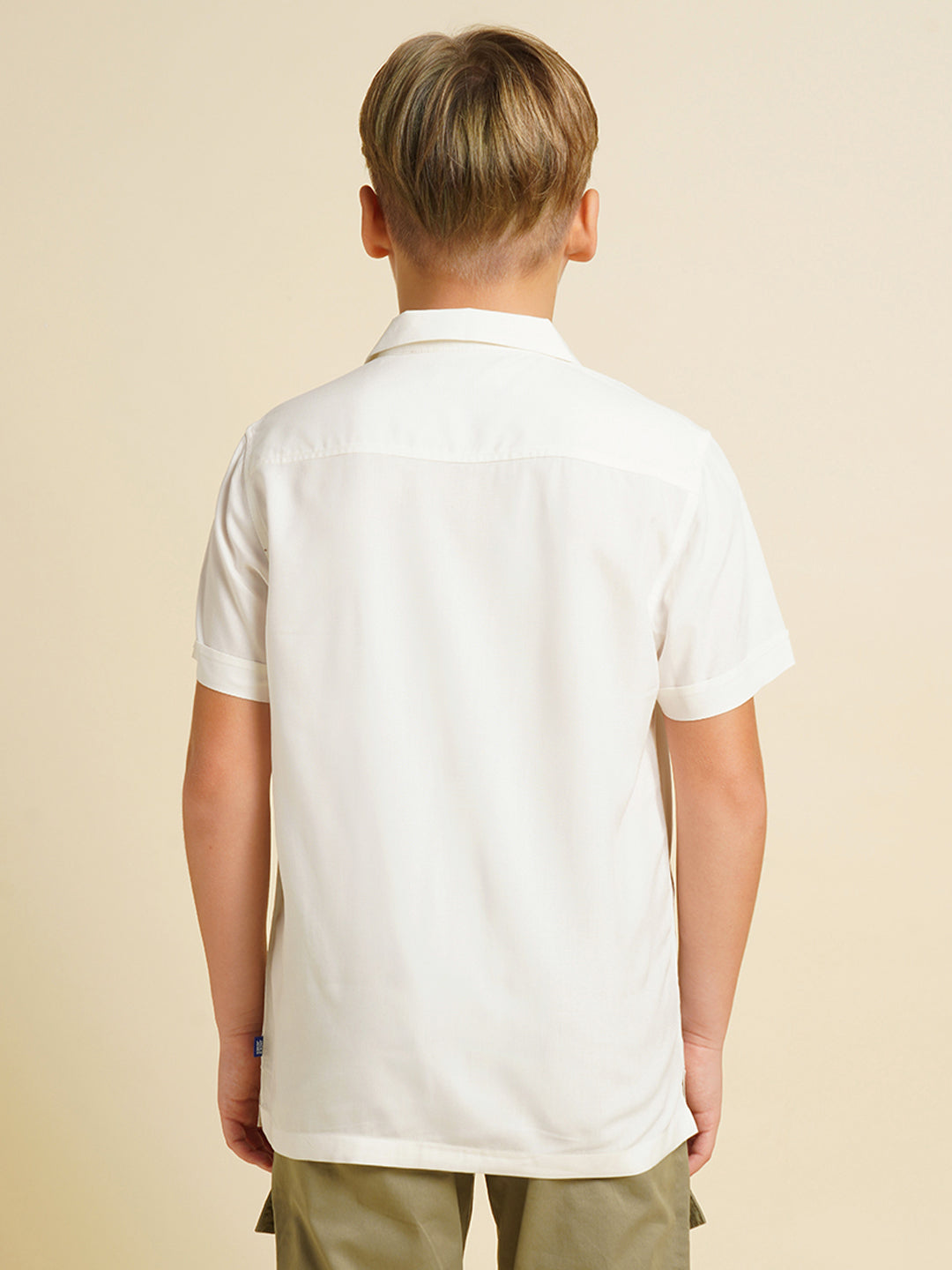 Boys White Printed Viscose Shirt