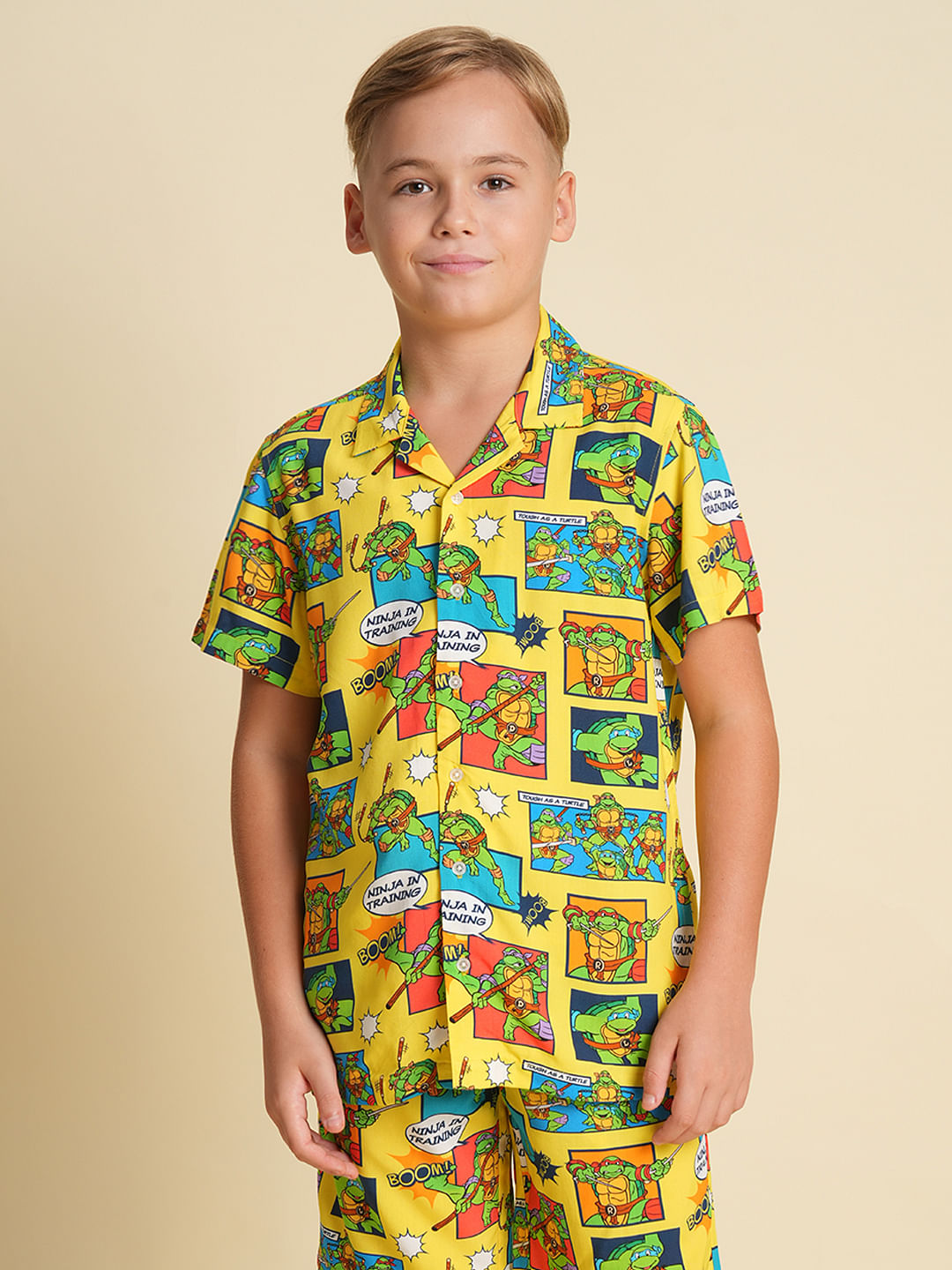 Boys Yellow Ninja Turtles Print Co-ord Set Shirt
