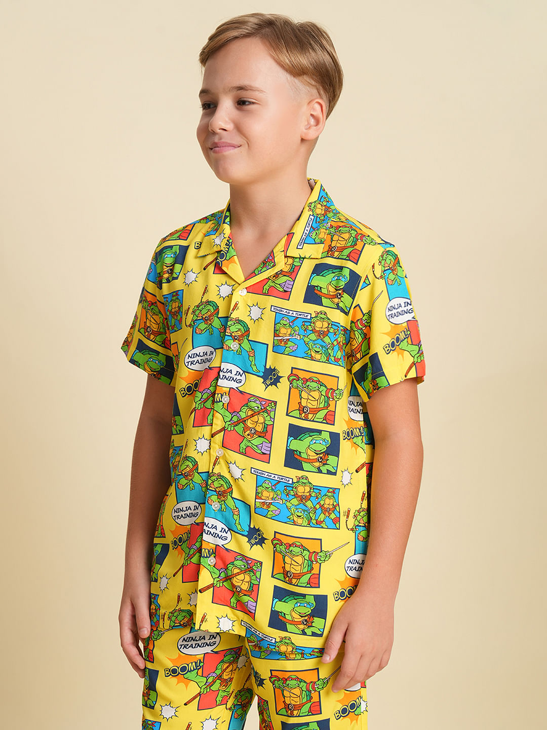 Boys Yellow Ninja Turtles Print Co-ord Set Shirt