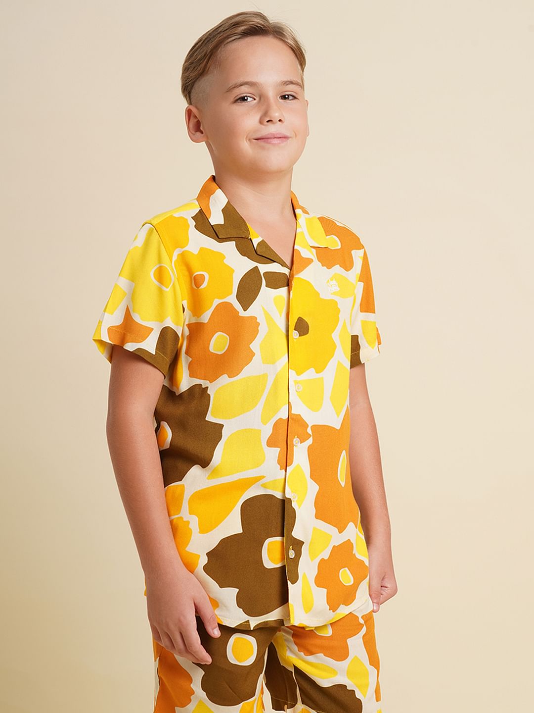 Boys Yellow Floral Co-ord Set Shirt