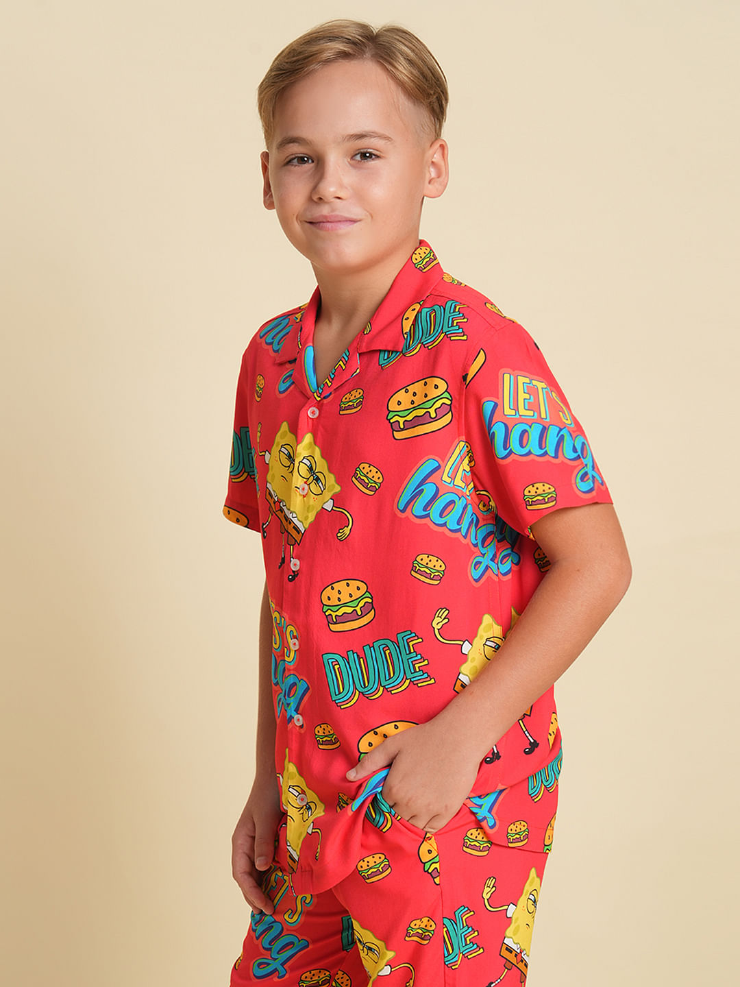 Boys Red SpongeBob Print Co-ord Set Shirt