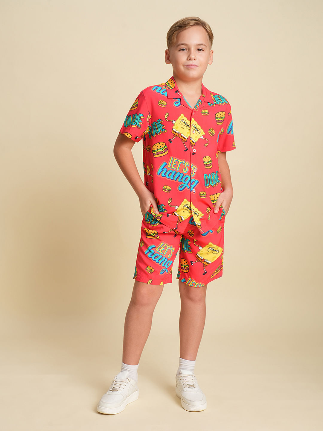 Boys Red SpongeBob Print Co-ord Set Shirt