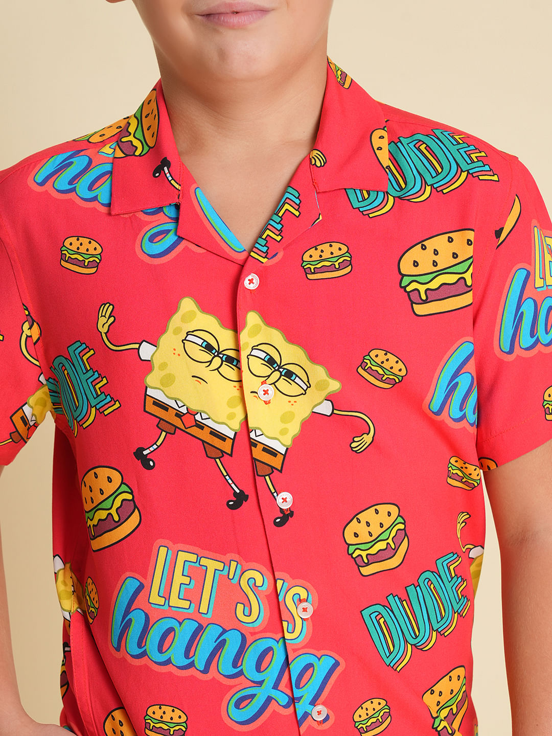 Boys Red SpongeBob Print Co-ord Set Shirt