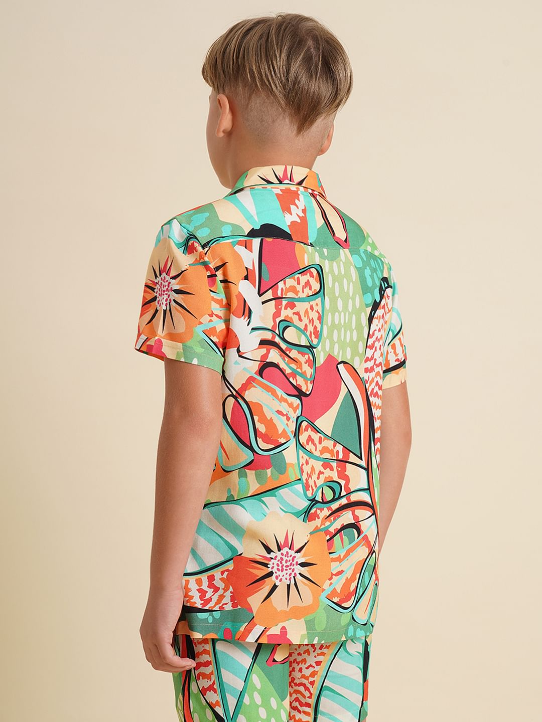 Boys Green Printed Co-ord Set Shirt