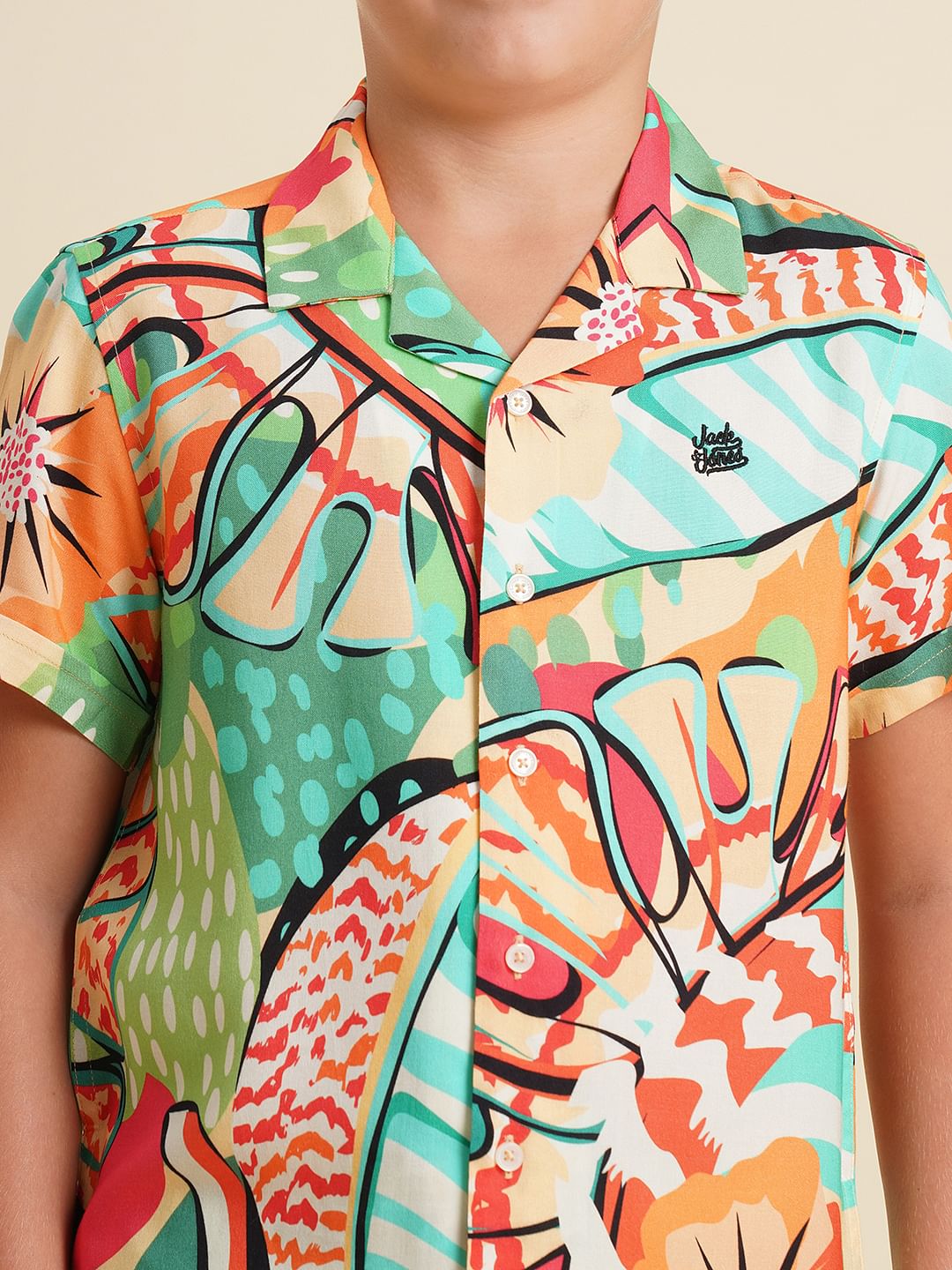 Boys Green Printed Co-ord Set Shirt