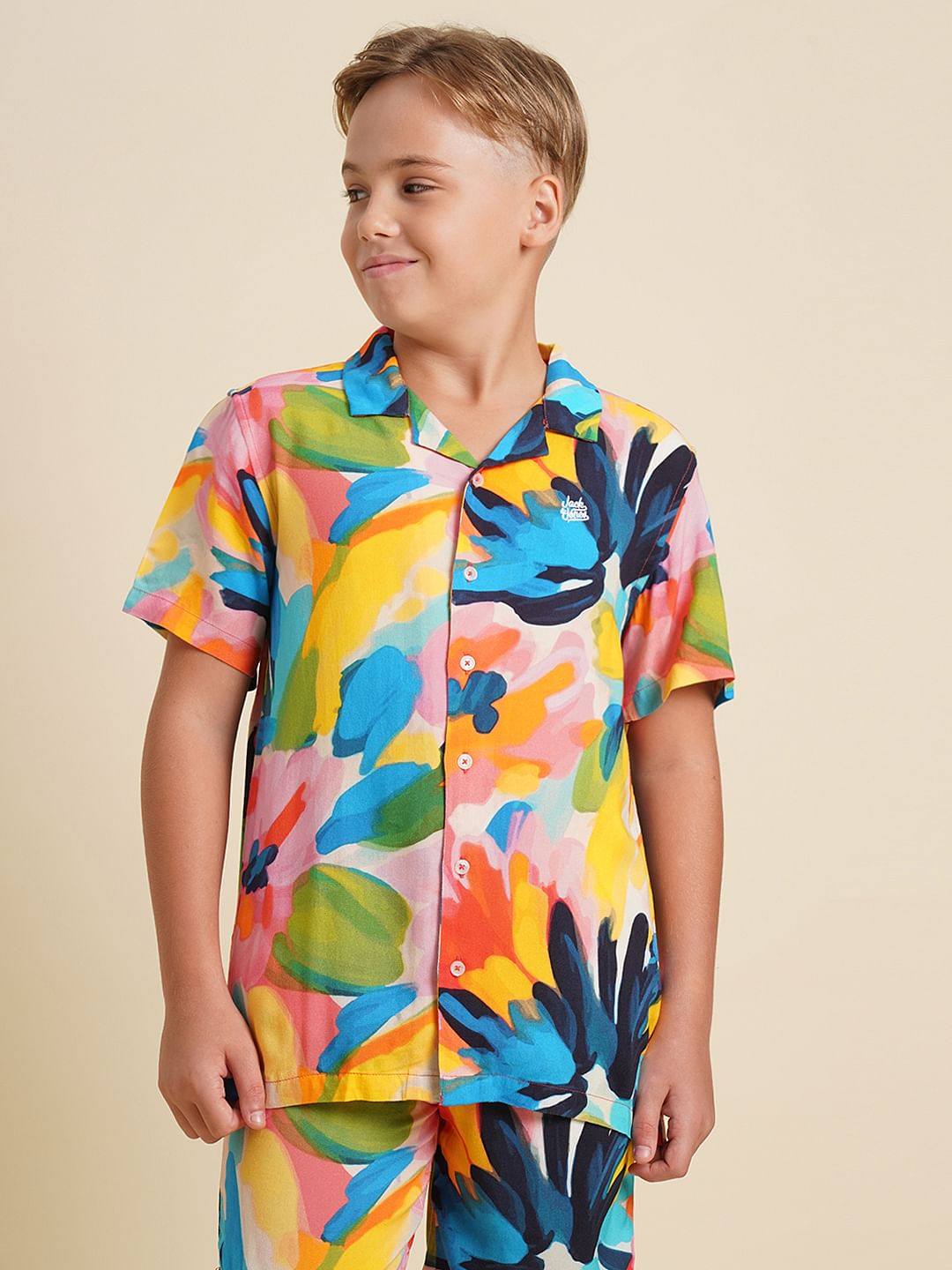 Boys Multi-Colour Printed Viscose Shirt