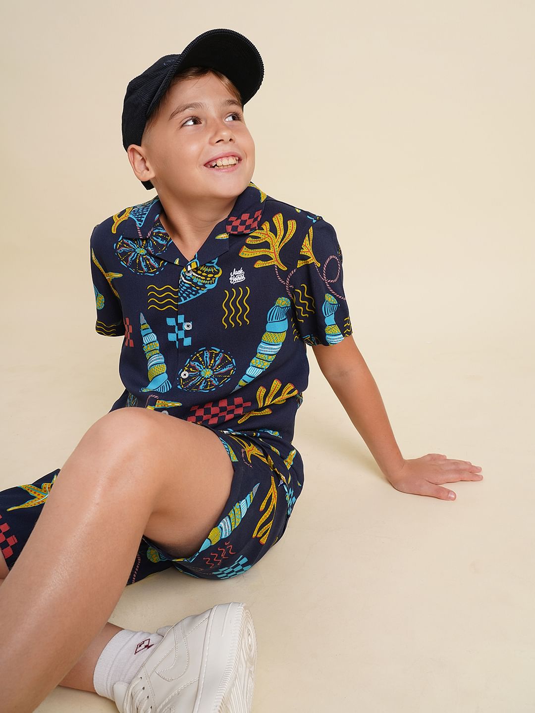 Boys Blue Printed Short Sleeves Shirt
