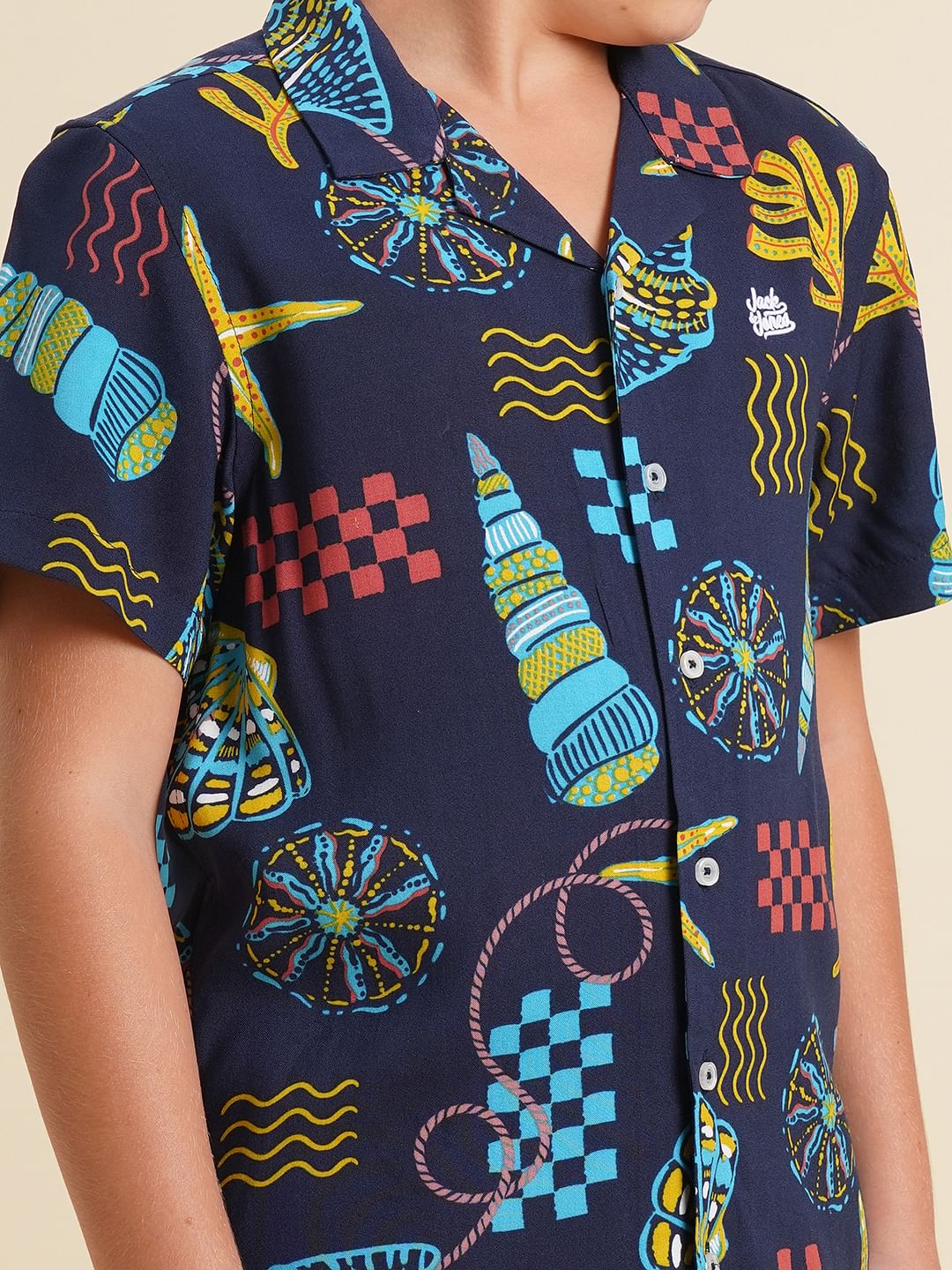 Boys Blue Printed Short Sleeves Shirt