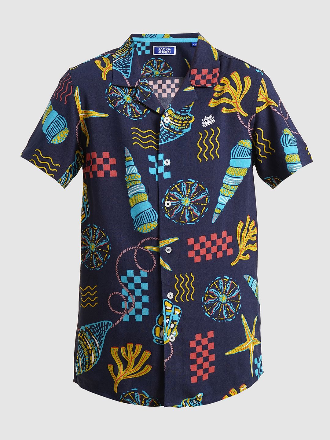 Boys Blue Printed Short Sleeves Shirt