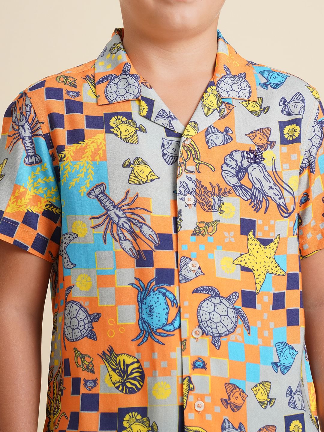 Boys Orange Printed Co-ord Set Shirt