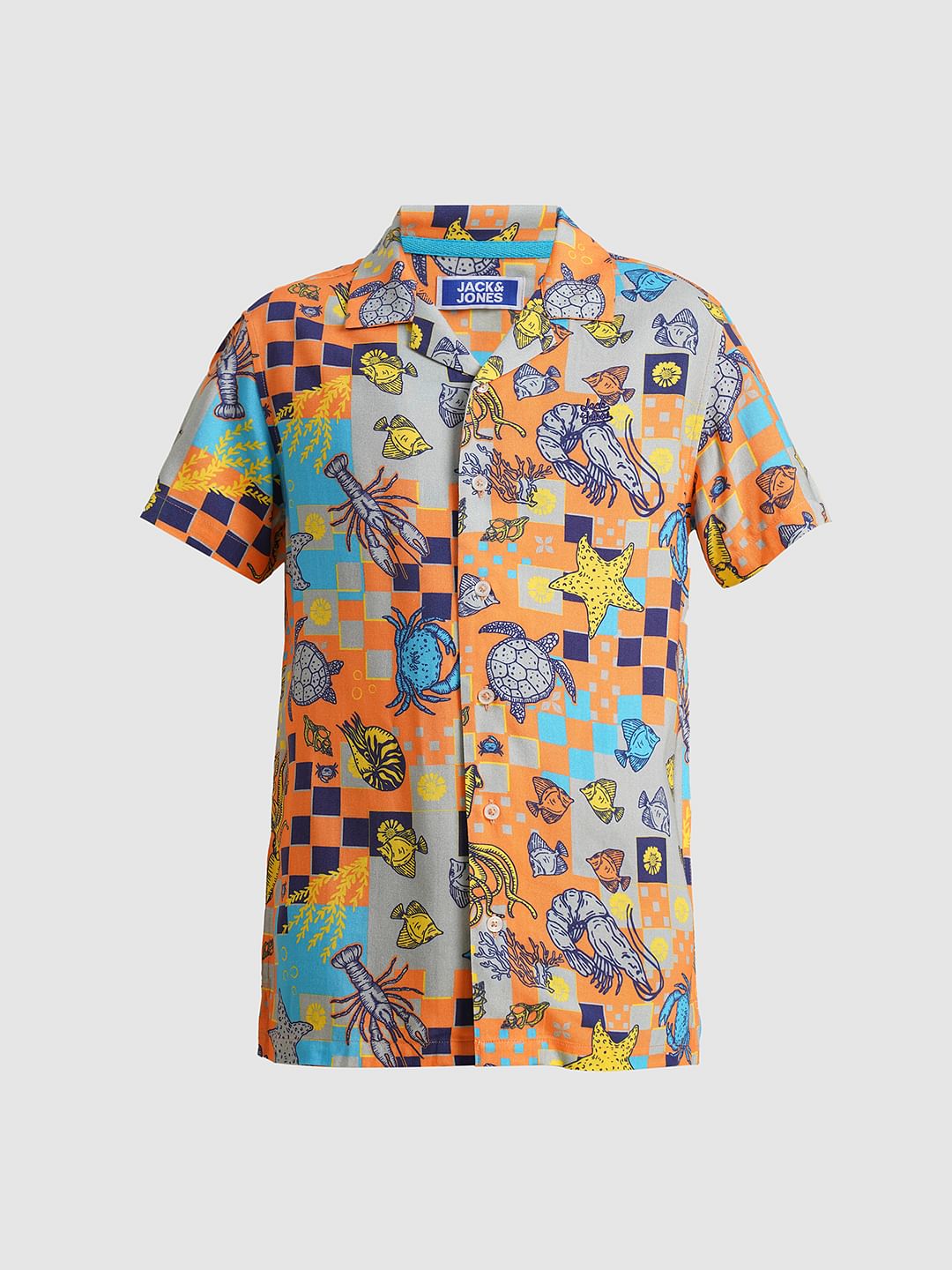 Boys Orange Printed Co-ord Set Shirt