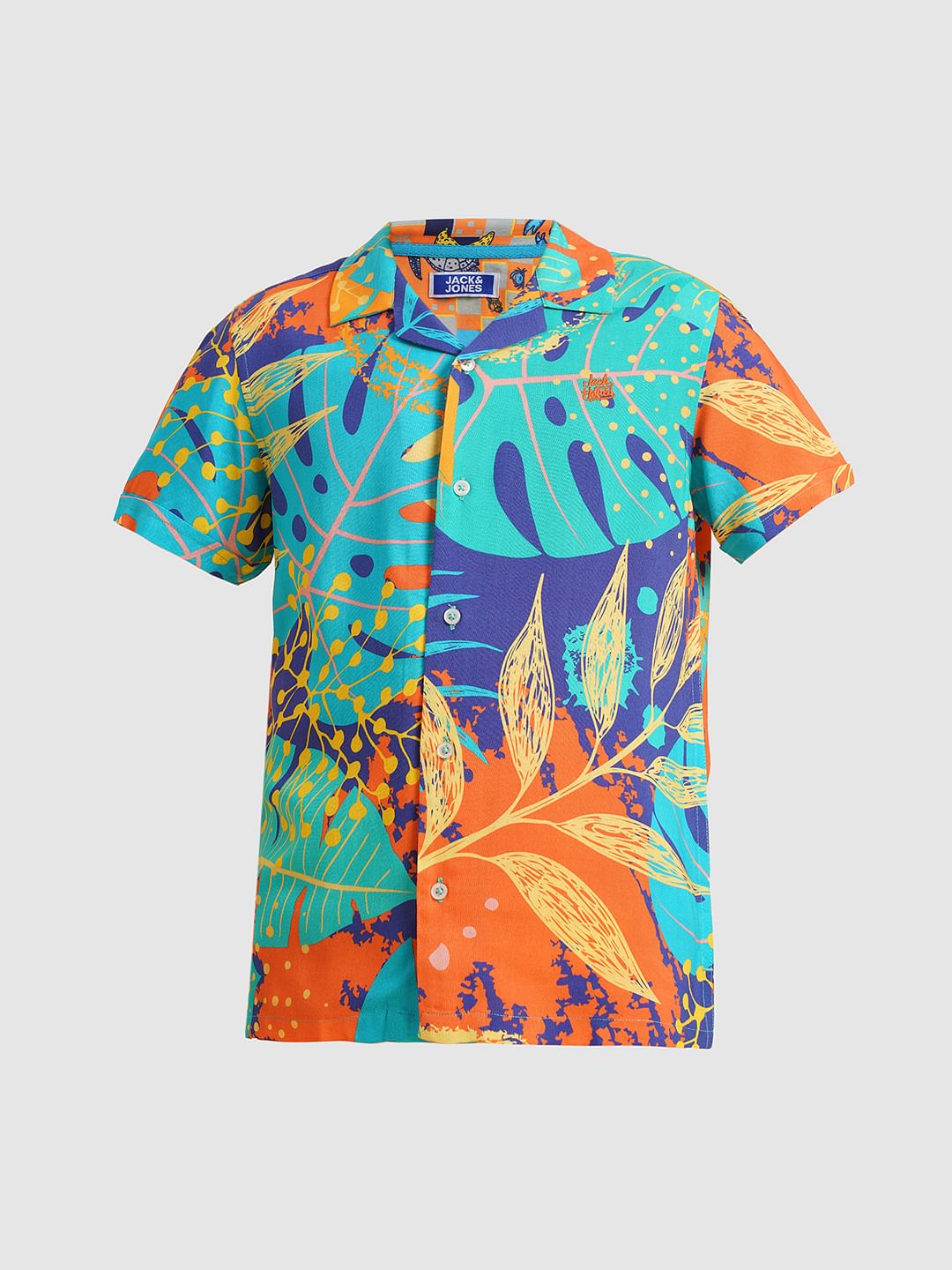 Boys Orange Printed Viscose Co-ord Set Shirt