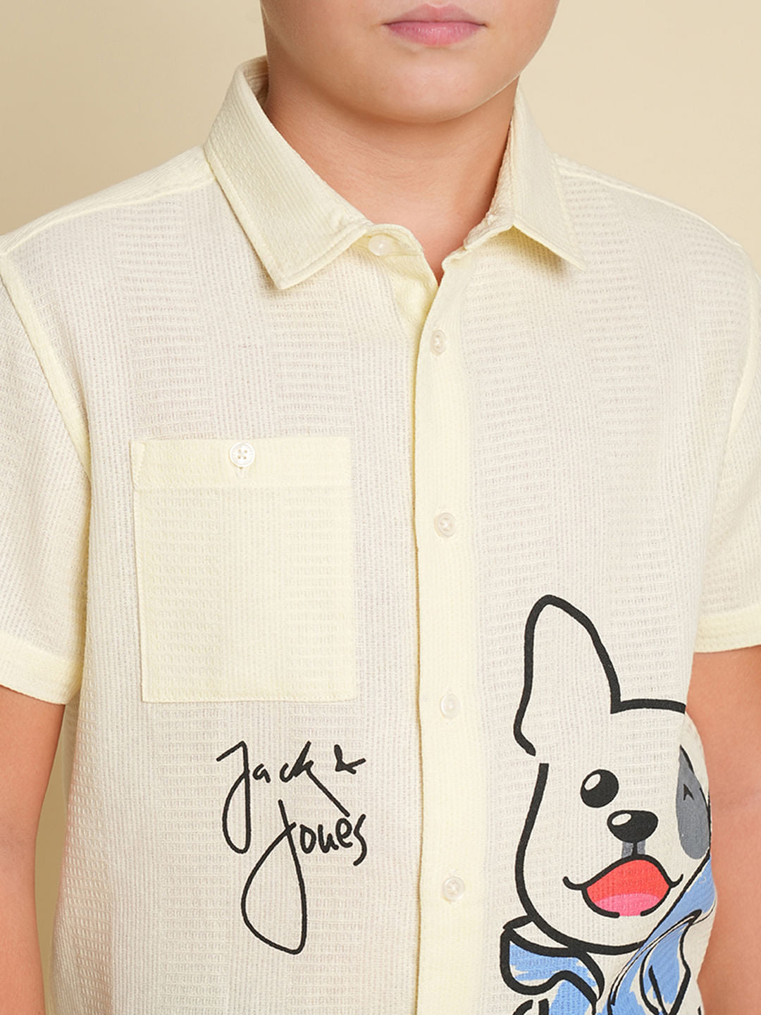 Boys Yellow Cotton Doggo Print Shirt