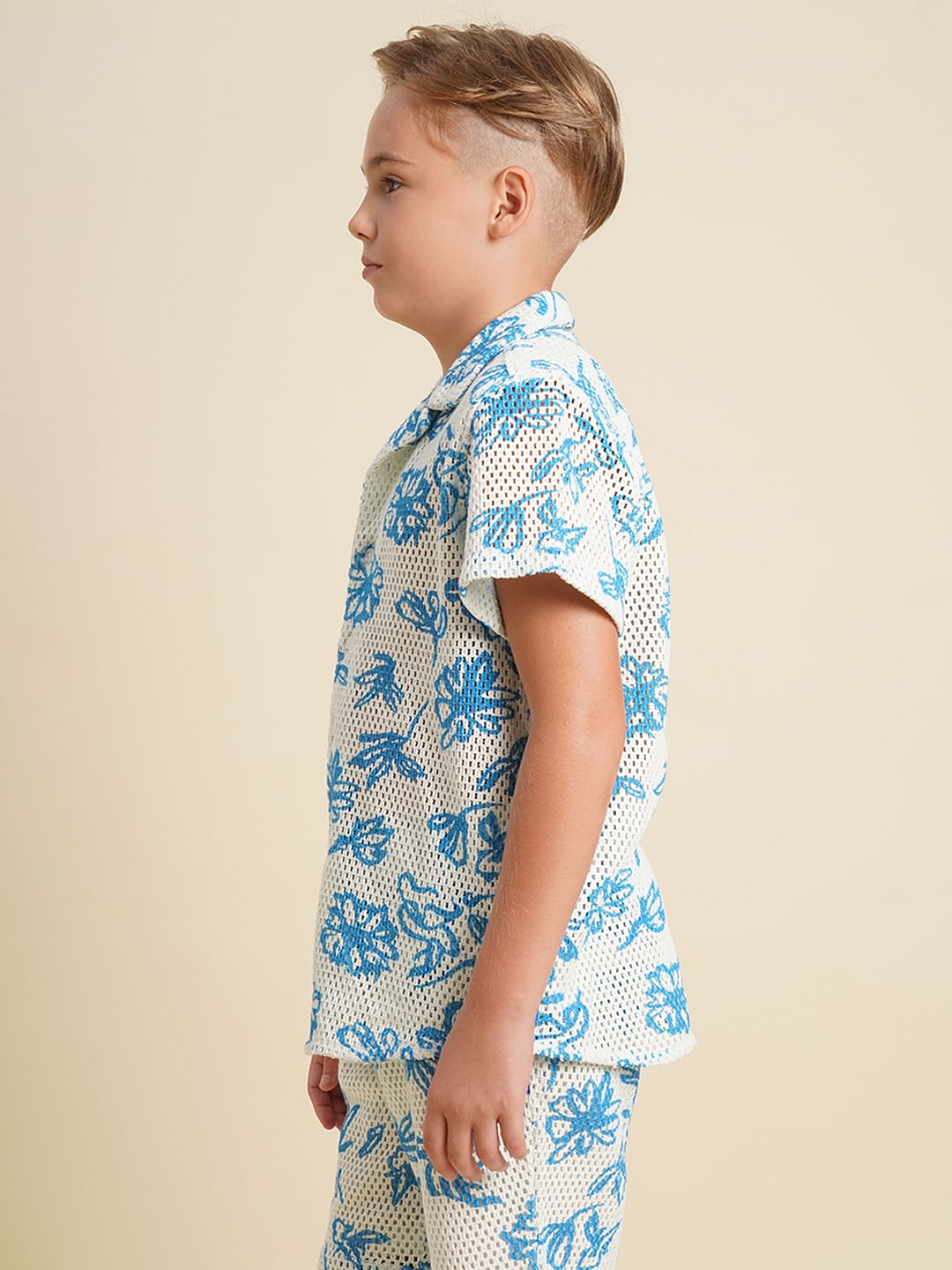 Boys Blue Printed Resort Collar Shirt