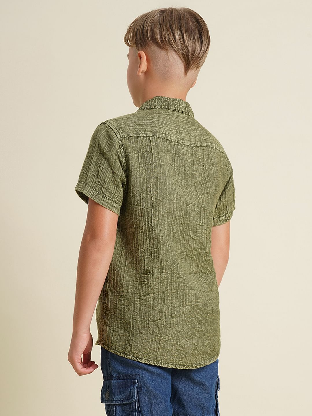 Boys Green Cotton Resort Collar Shirt