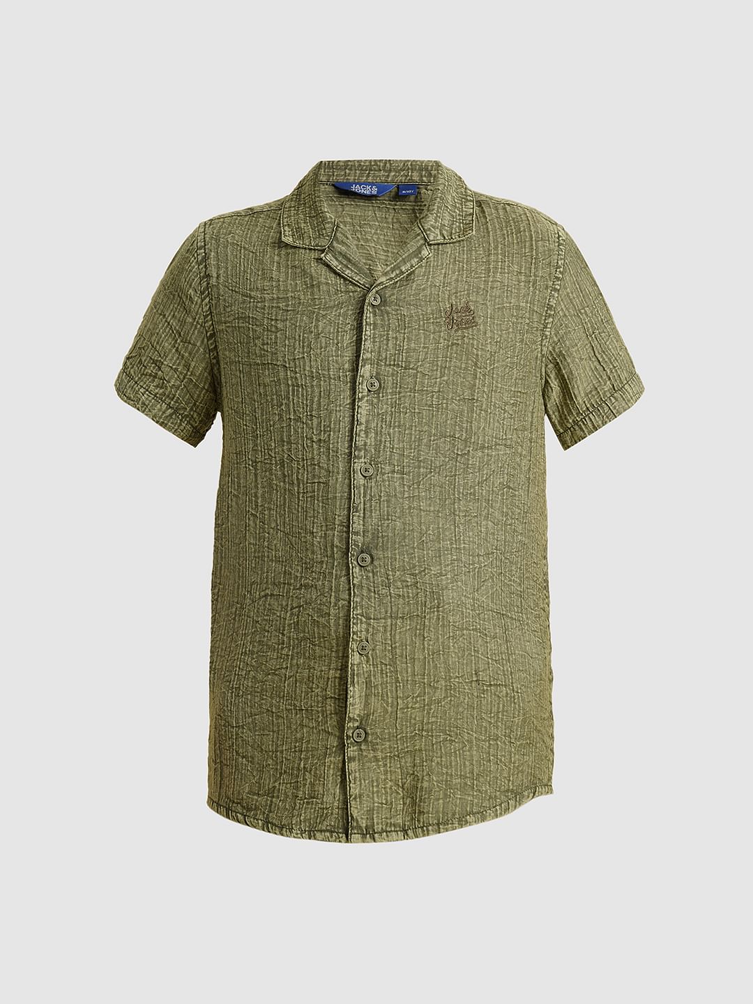 Boys Green Cotton Resort Collar Shirt