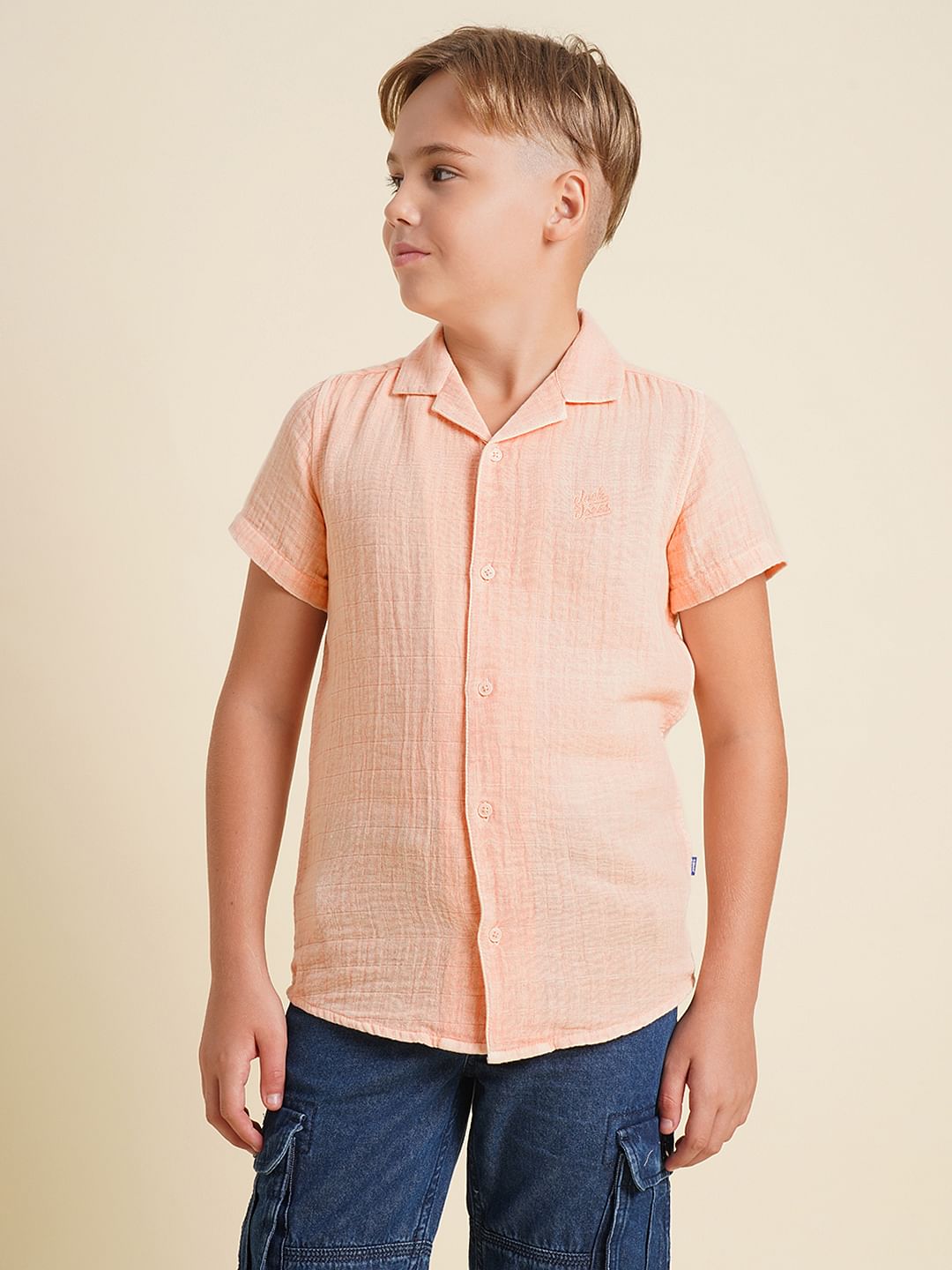Boys Pink Cotton Resort Collar Shirt
