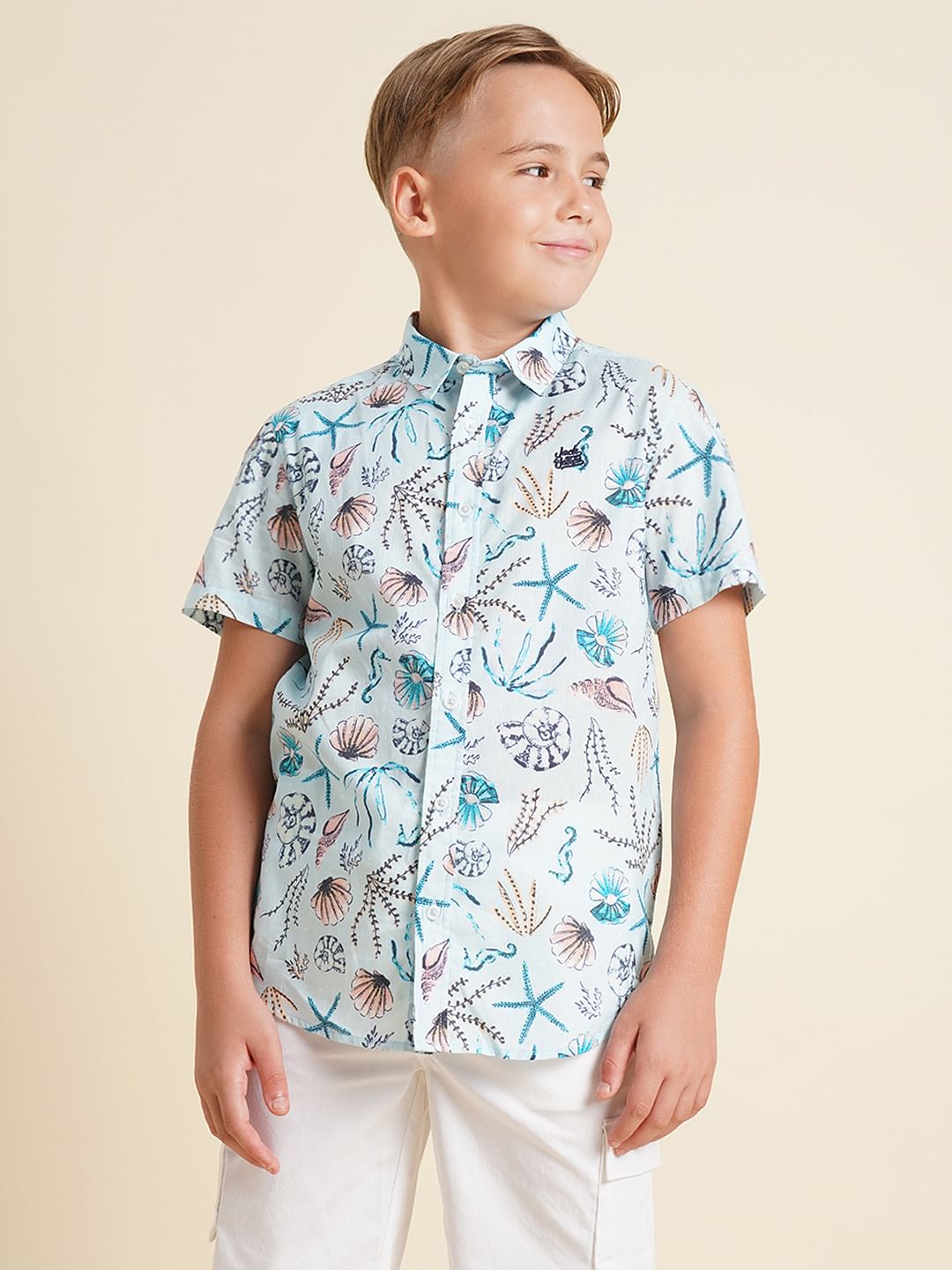 Boys Blue Sea Shells Print Shirt