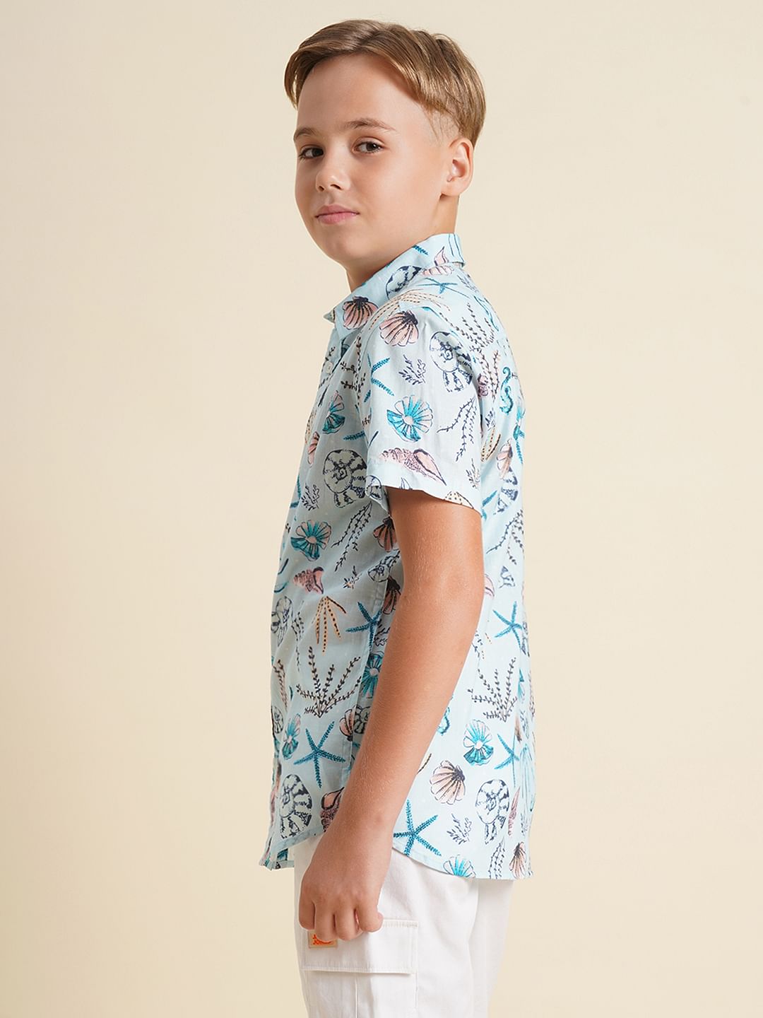Boys Blue Sea Shells Print Shirt