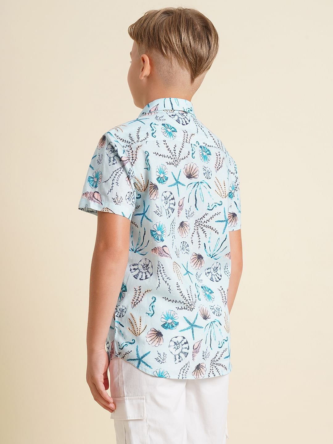 Boys Blue Sea Shells Print Shirt