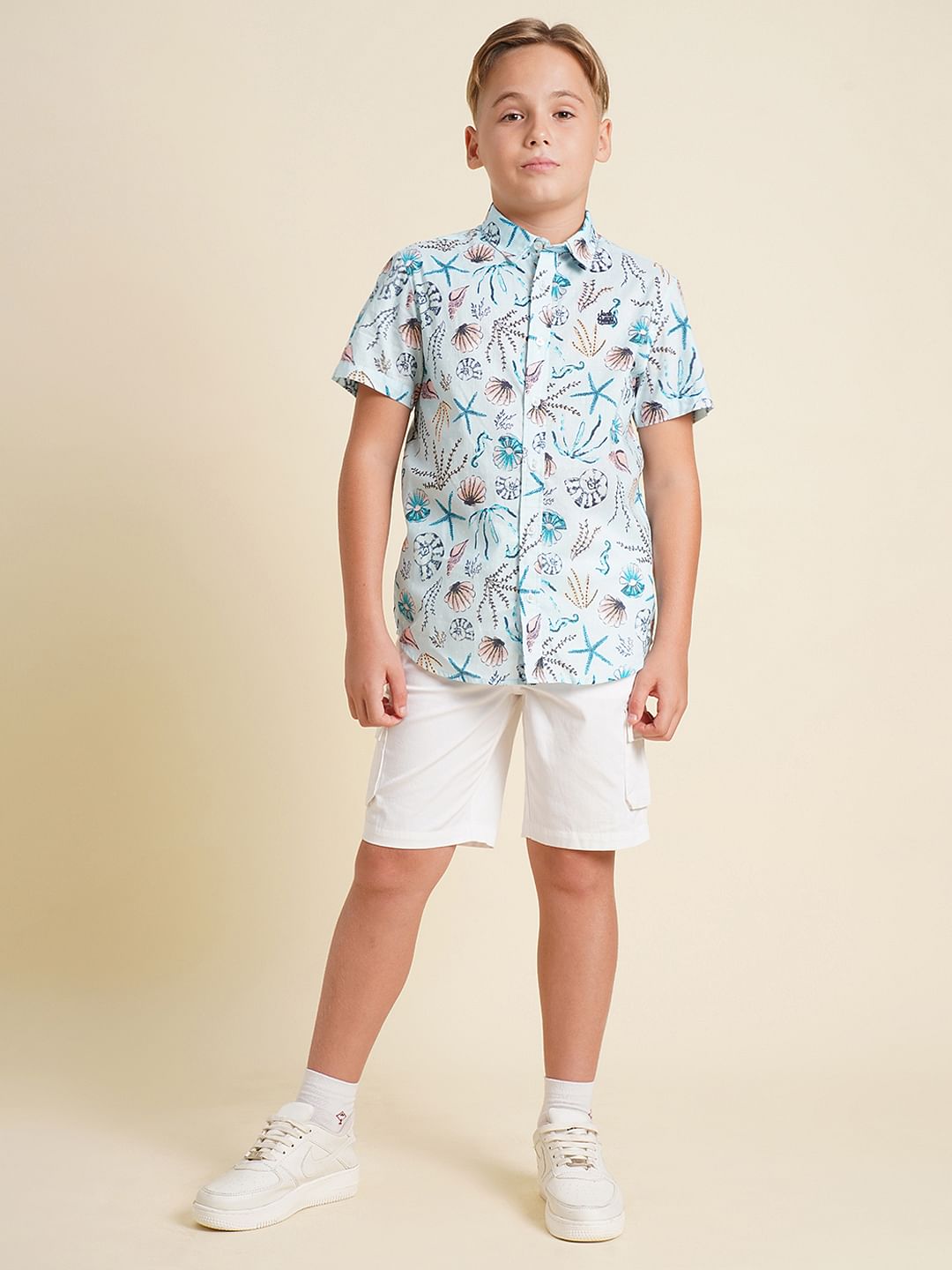 Boys Blue Sea Shells Print Shirt