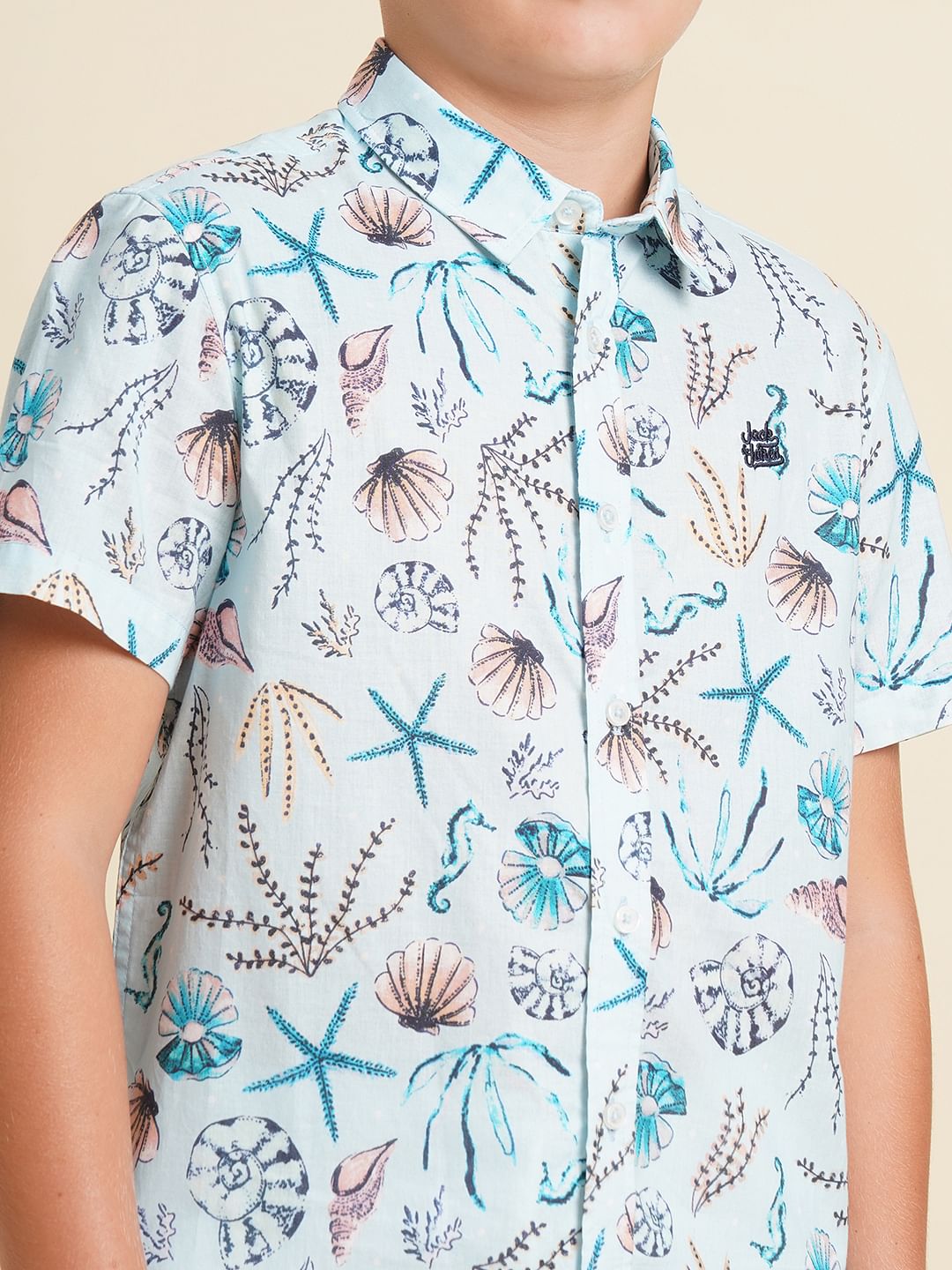Boys Blue Sea Shells Print Shirt