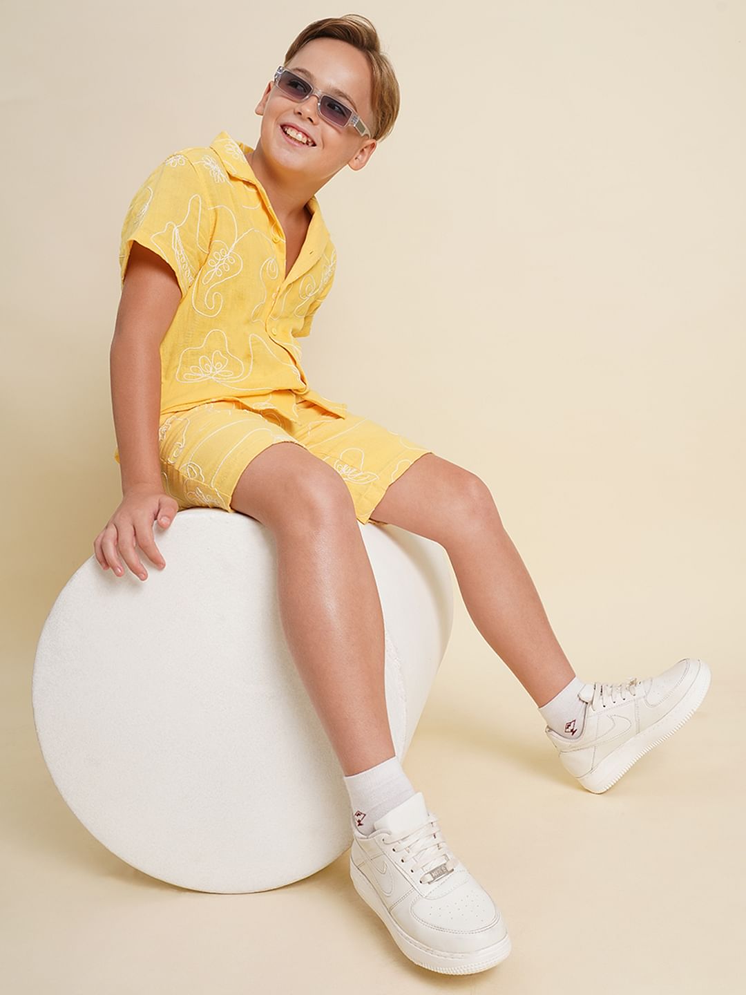 Boys Yellow Embroidered Co-ord Set Shirt