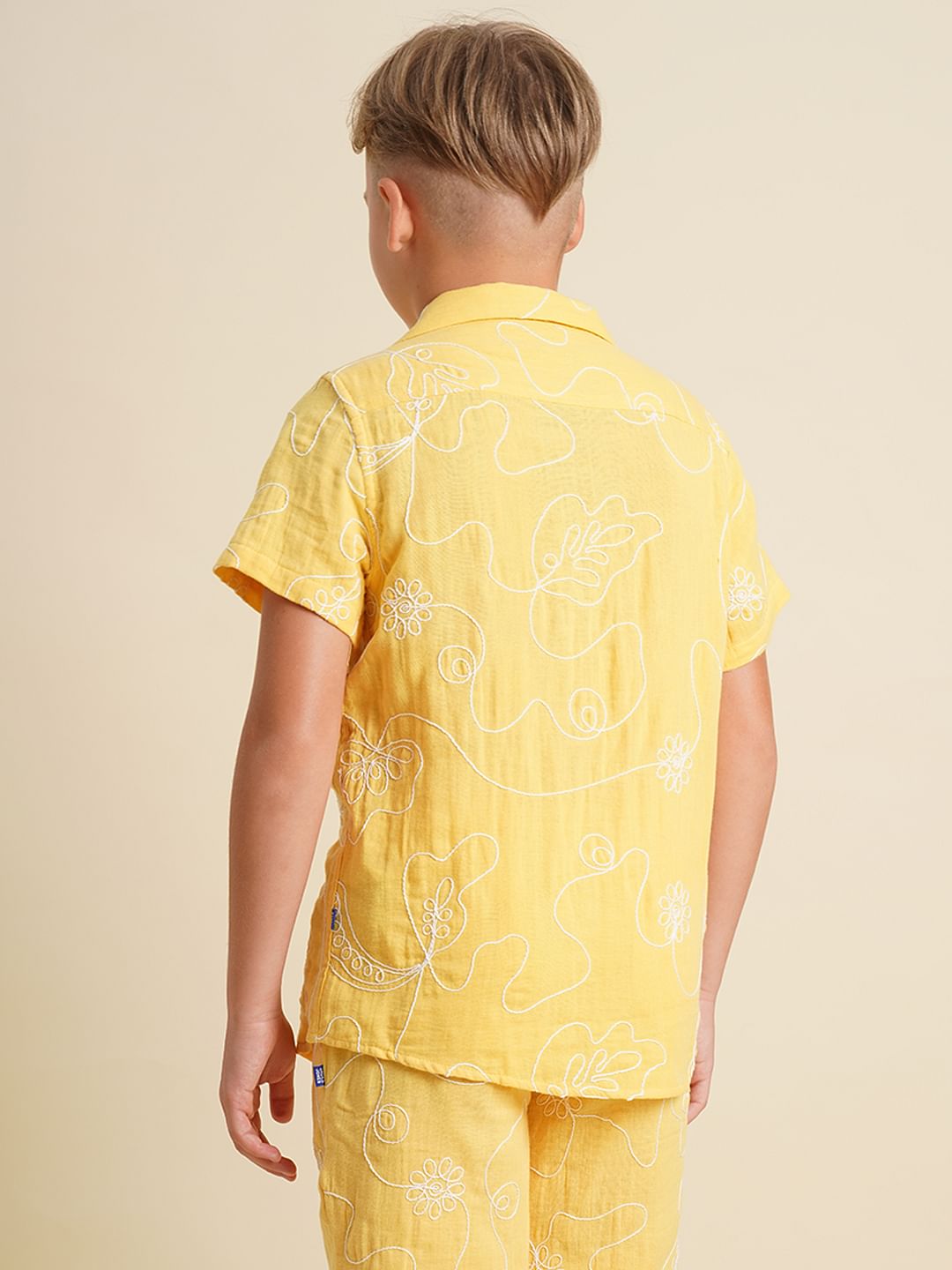 Boys Yellow Embroidered Co-ord Set Shirt