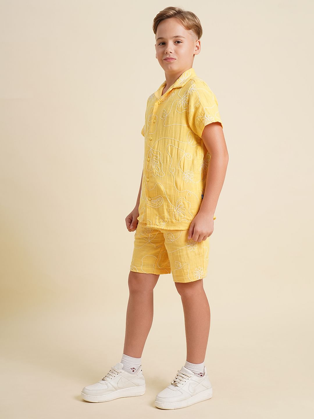 Boys Yellow Embroidered Co-ord Set Shirt