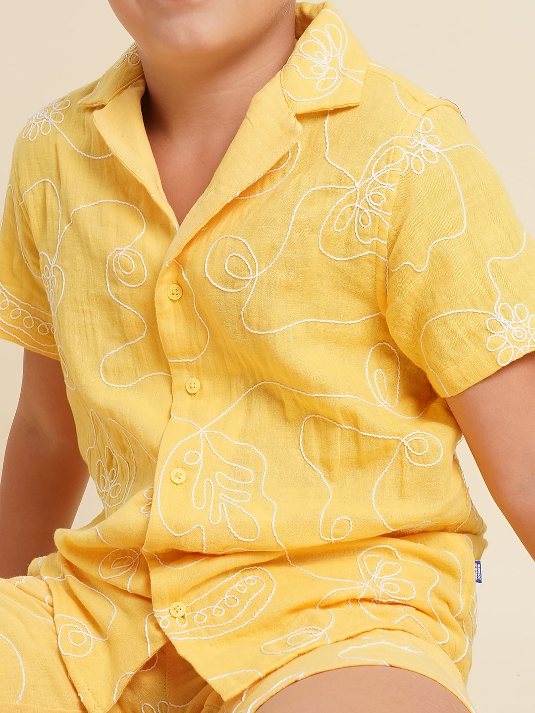 Boys Yellow Embroidered Co-ord Set Shirt
