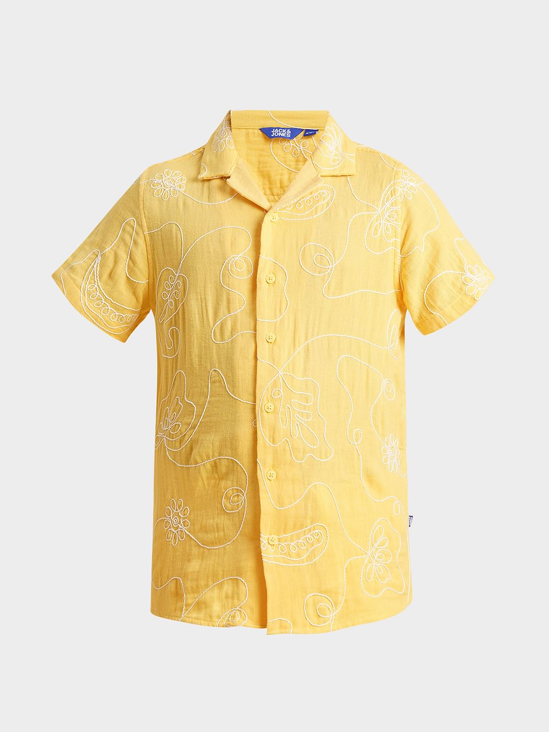 Boys Yellow Embroidered Co-ord Set Shirt