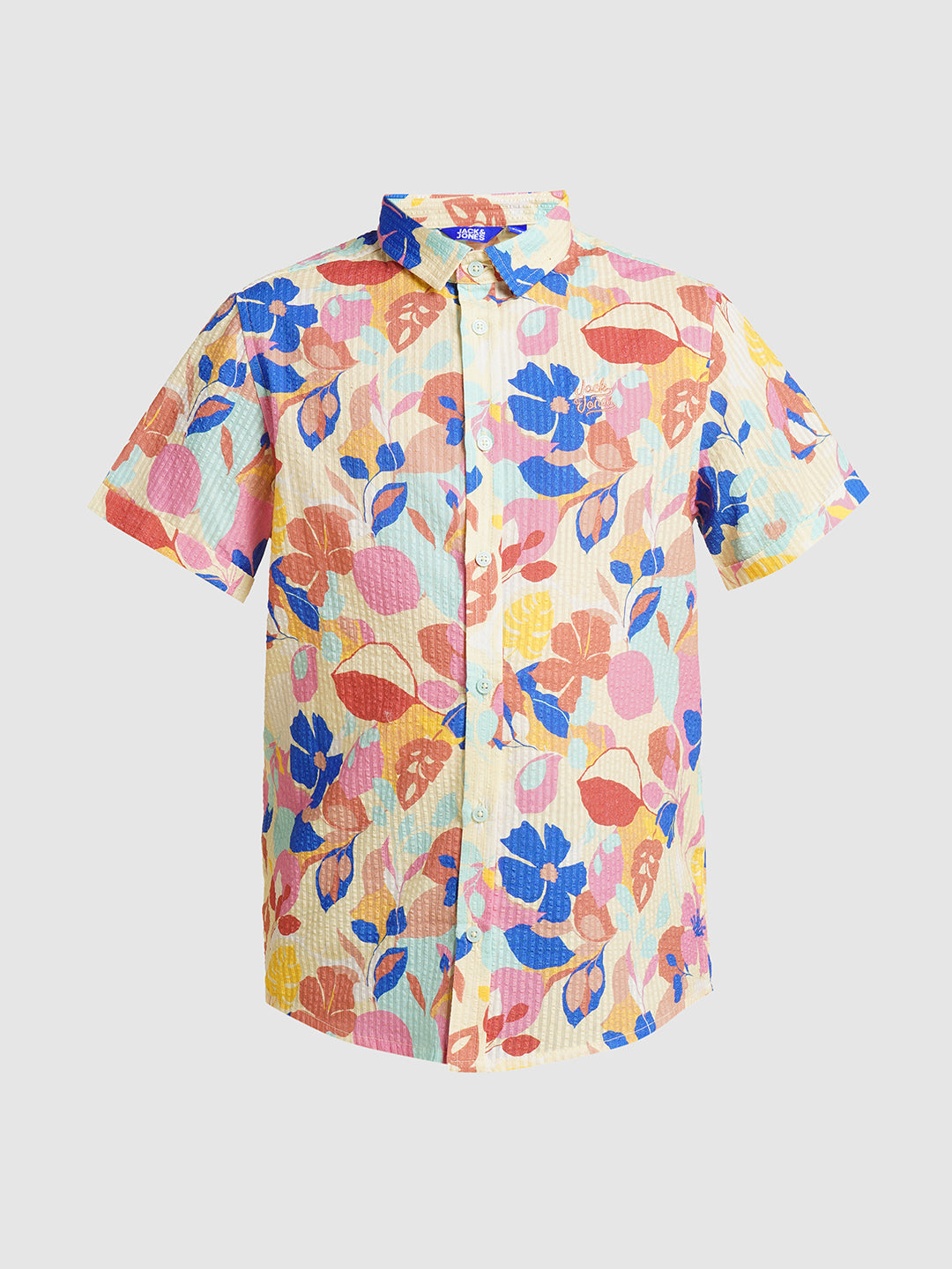 Boys Cotton Floral Print Shirt In Daffodil Yellow