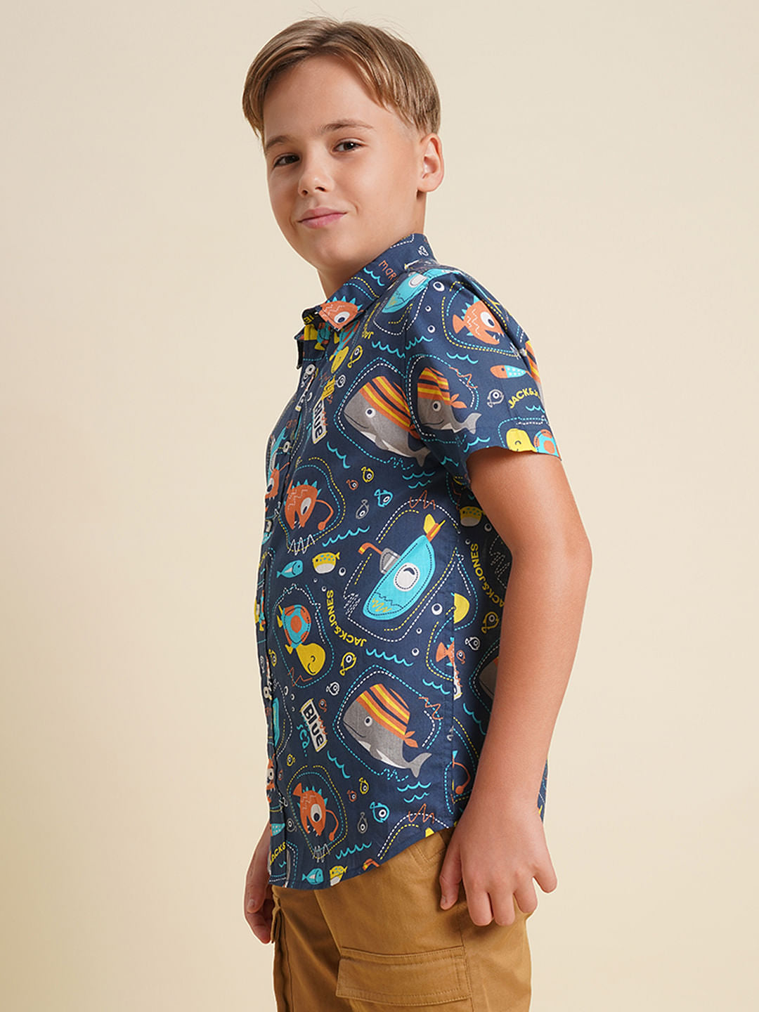 Boys Blue Gamer Print Cotton Shirt