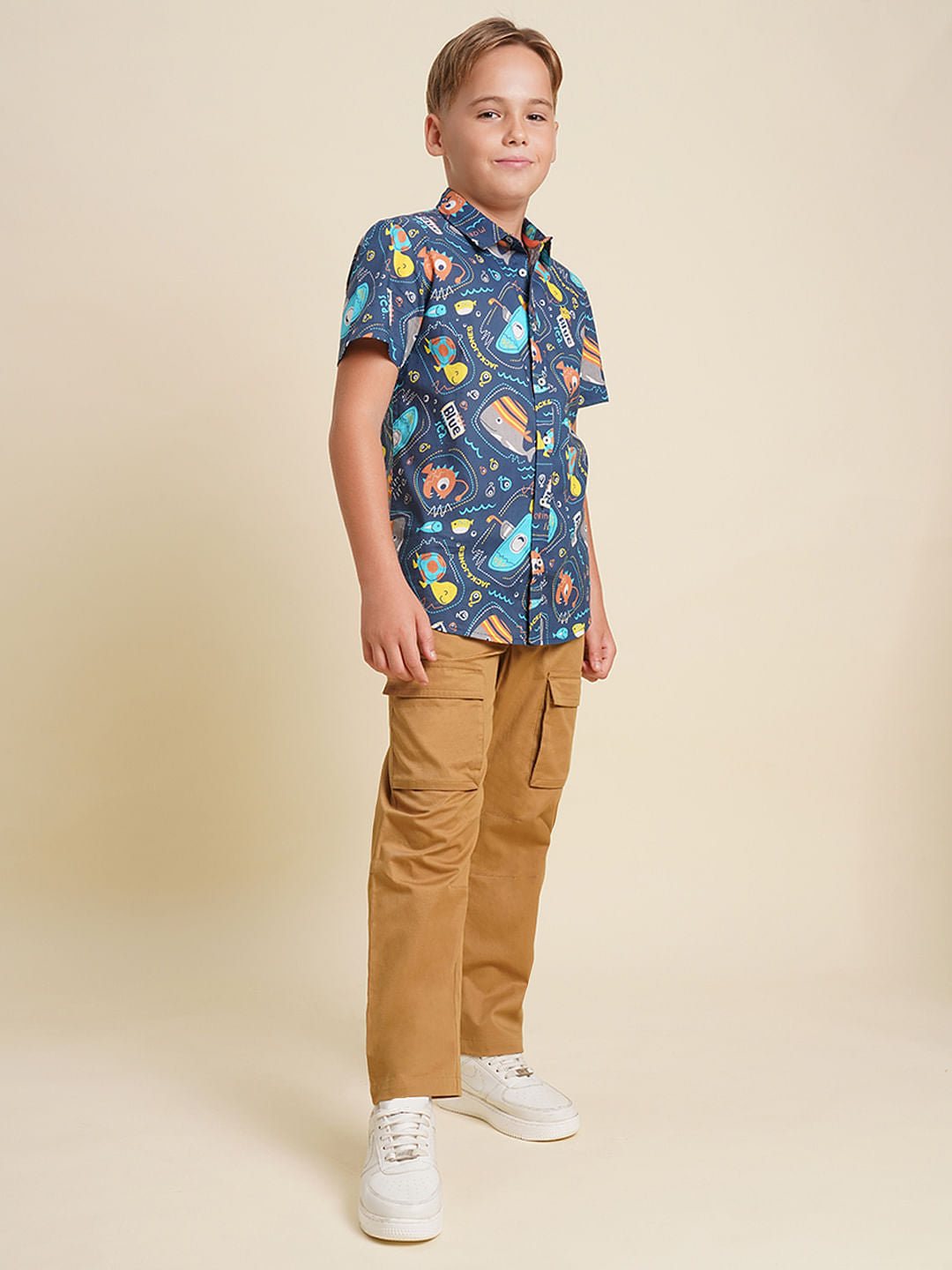 Boys Blue Gamer Print Cotton Shirt