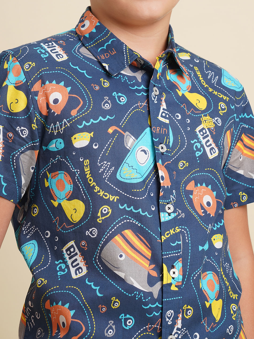 Boys Blue Gamer Print Cotton Shirt