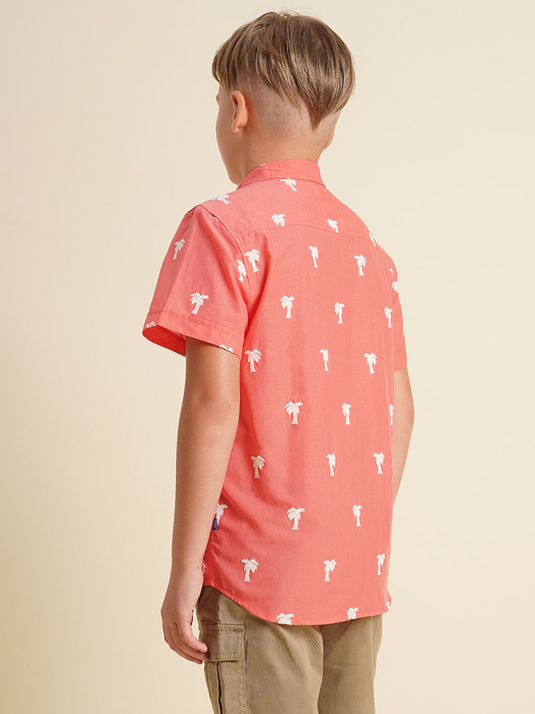 Boys Coral Embroidered Print Shirt