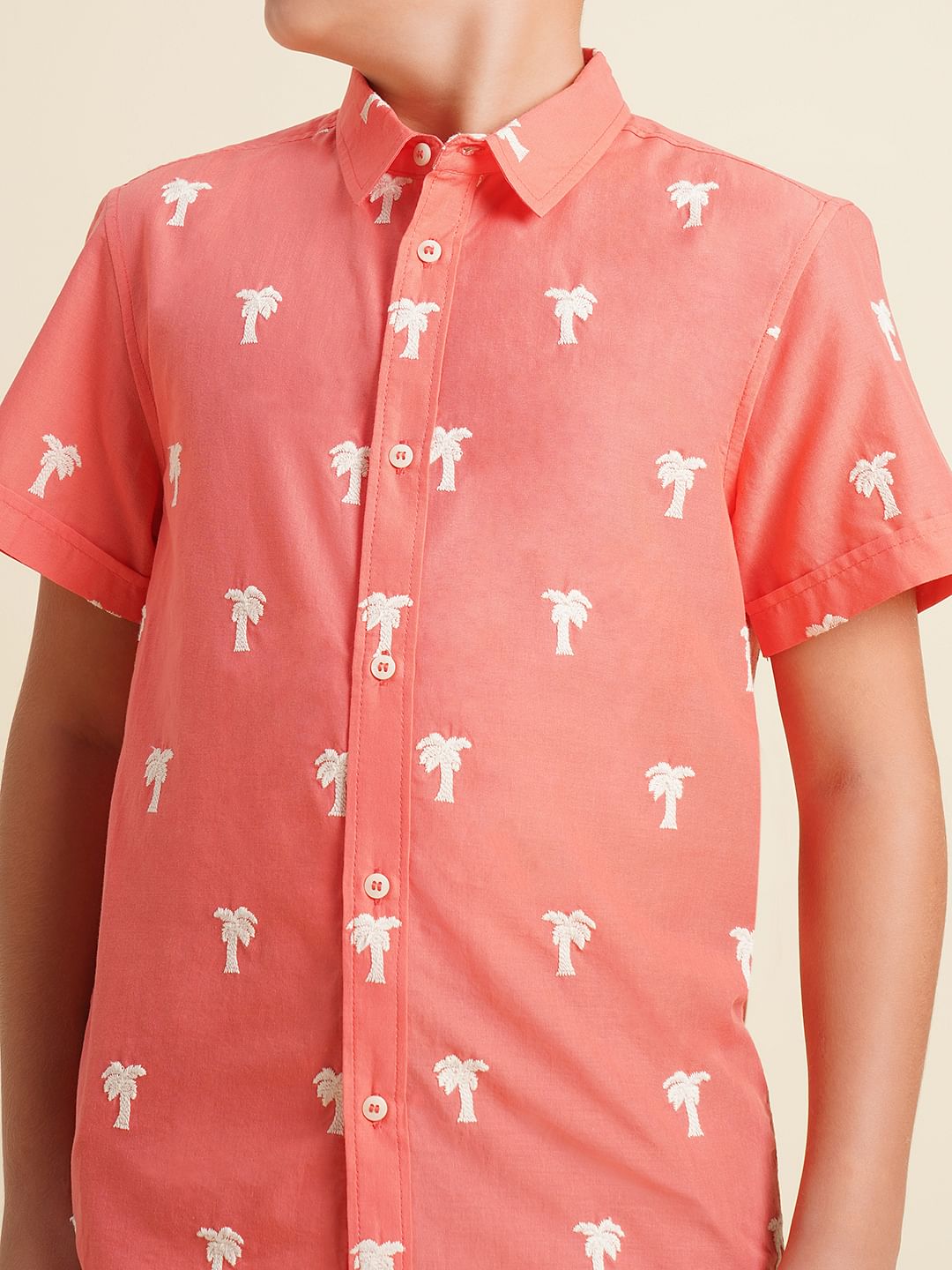 Boys Coral Embroidered Print Shirt