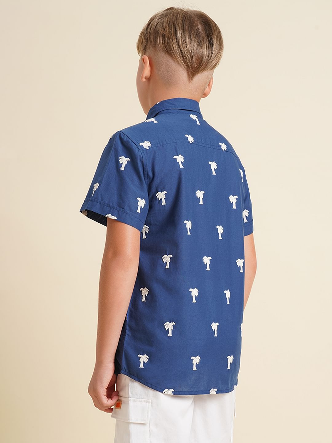 Boys Blue Embroidered Print Shirt