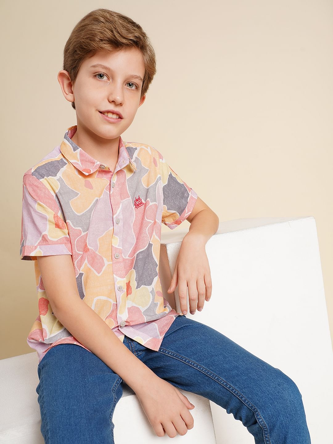 Boys Yellow Floral Cotton Shirt