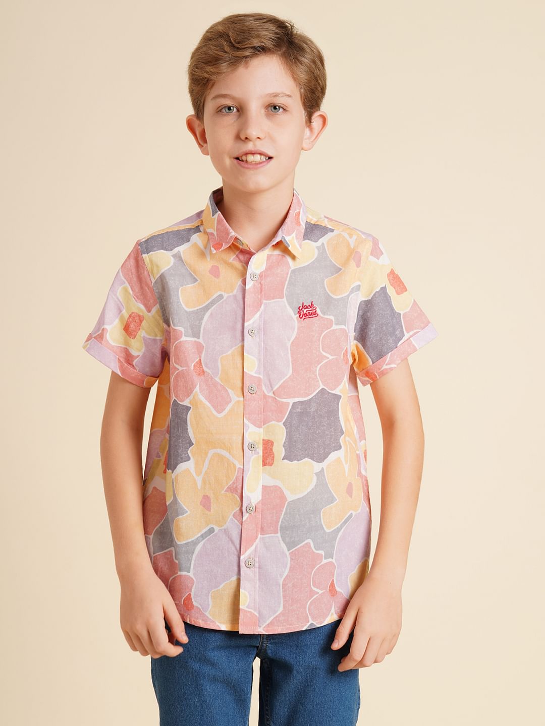 Boys Yellow Floral Cotton Shirt