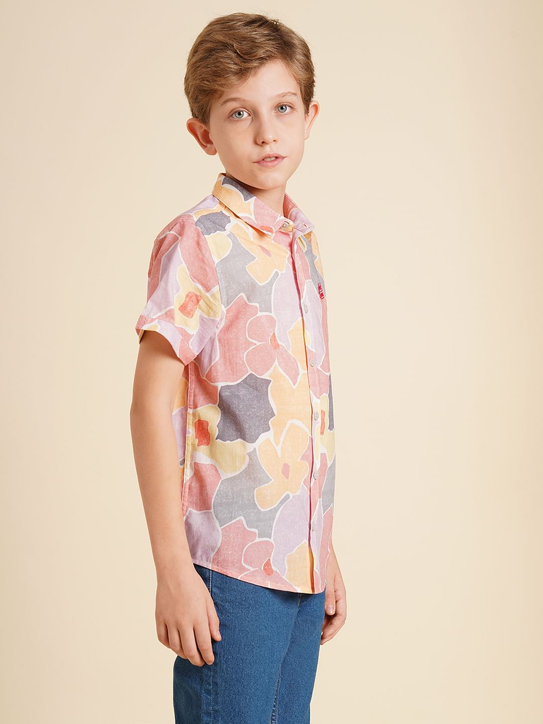 Boys Yellow Floral Cotton Shirt
