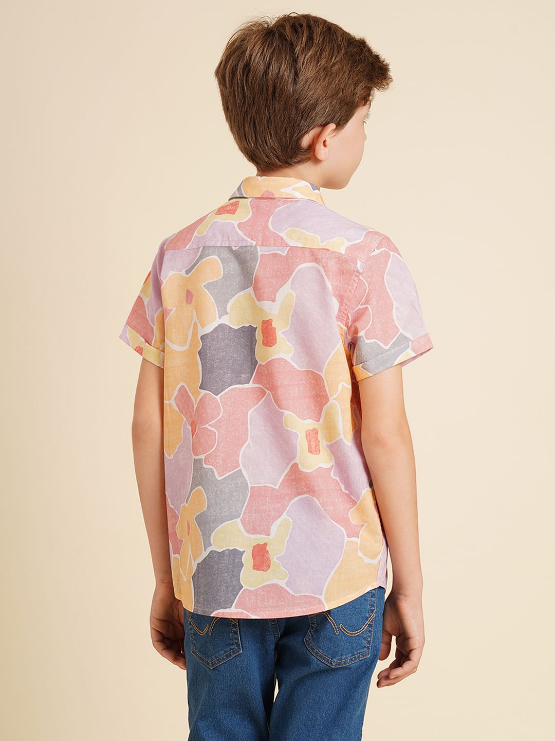 Boys Yellow Floral Cotton Shirt