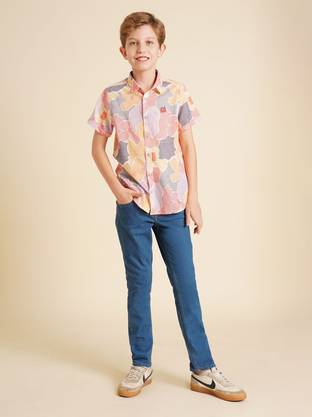 Boys Yellow Floral Cotton Shirt